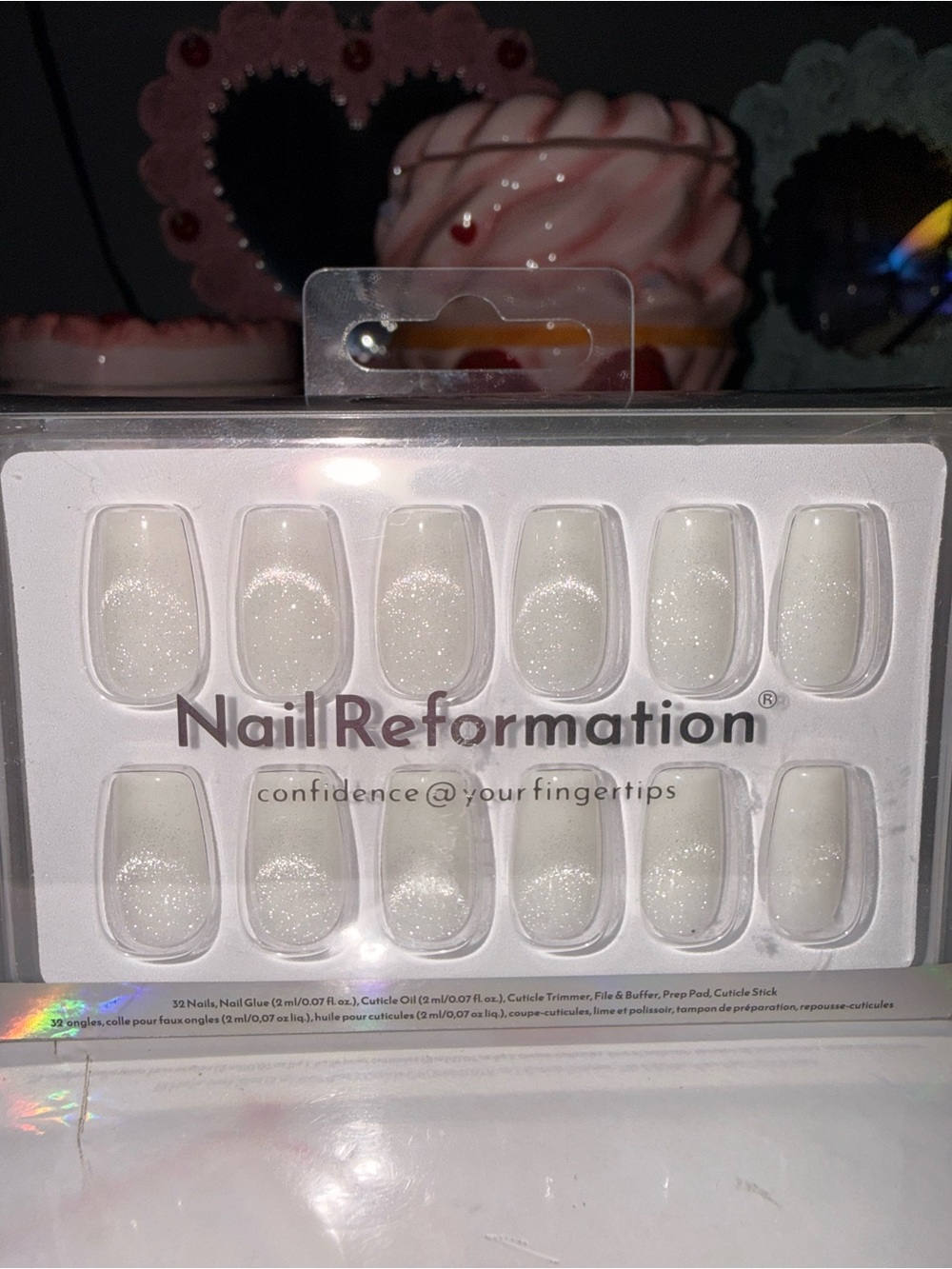 Nail Reformation Pearl White Cat Eye Effect Glitter Press-On Nail Set
